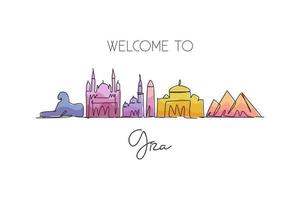 un disegno a linea singola skyline della città di giza, egitto. città storica paesaggio decorazione della parete di casa poster stampa arte. migliore destinazione per le vacanze. illustrazione grafica vettoriale di disegno di linea continua alla moda