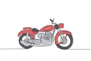 singolo disegno a linea continua del vecchio classico simbolo del motociclo vintage chopper. concetto di trasporto moto retrò una linea disegnare grafica vettoriale illustrazione