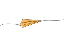 disegno continuo di un aeroplano di carta che vola nel cielo con sfondo bianco. concetto di giocattolo per bambini aereo di carta creativo. illustrazione grafica vettoriale di design a linea singola alla moda