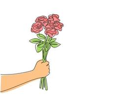 un disegno a tratteggio continuo di un bellissimo bouquet di fiori di rosa romantici freschi. biglietto di auguri moderno, invito, logo, banner, poster concetto linea singola disegno grafico illustrazione vettoriale
