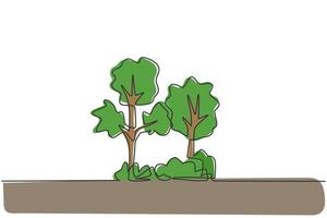 disegno a linea continua di alberi verdi per la decorazione del giardino. concetto di minimalismo isolato logo ecologico naturale. illustrazione vettoriale di disegno grafico dinamico di una linea su sfondo bianco
