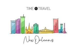 un disegno a linea singola dello skyline di new orleans, louisiana. paesaggio storico della città nel mondo. migliore destinazione per le vacanze. tratto modificabile illustrazione vettoriale di disegno a linea continua alla moda