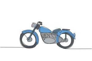 un unico disegno a tratteggio della vecchia moto d'epoca retrò. concetto di trasporto di moto d'epoca linea continua disegno grafico illustrazione vettoriale