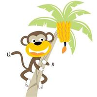 divertente scimmia arrampicata Banana albero, vettore cartone animato illustrazione