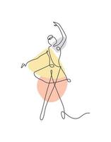 una singola linea di disegno sexy donna ballerina illustrazione vettoriale. minimalista grazioso ballerino mostra il concetto di movimento di danza. stampa di moda poster decorazione della parete. moderno disegno grafico a linea continua vettore