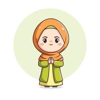 carino hijab ragazza con saluto gesto kawaii chibi moeslim personaggio vettore