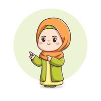 carino hijab ragazza musulmano personaggio con puntamento dito vettore