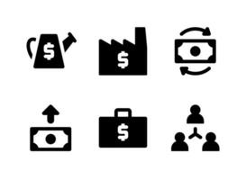 semplice set di icone solide vettoriali relative agli investimenti. contiene icone come annaffiatoio, fabbrica, flusso di cassa, aumento e altro ancora.