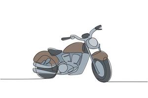 un disegno a tratteggio continuo dell'icona di una vecchia moto d'epoca retrò. classico concetto di trasporto in moto linea singola disegnare grafica vettoriale illustrazione