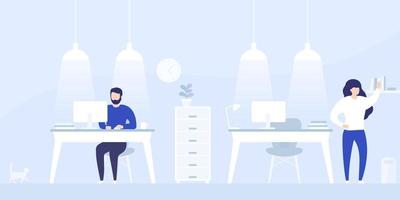 persone che lavorano nel coworking, spazio ufficio aperto, illustrazione vettoriale.eps vettore