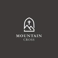 Chiesa attraversare montagna logo design vettore