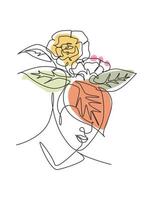 singolo disegno a linea continua ritratto della natura minimalista. concetto di testa di bouquet di fiori. stampa astratta del fronte del salone cosmetico floreale di bellezza. illustrazione grafica vettoriale di design a una linea d'arte alla moda