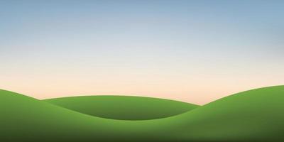 collina di erba verde e sfondo del cielo al tramonto. sfondo naturale all'aperto per la progettazione del modello. vettore. vettore