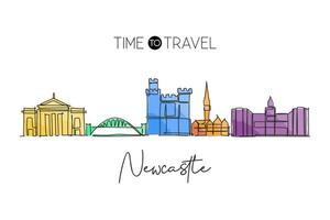 unico disegno a linea continua dello skyline della città di newcastle. famoso paesaggio del grattacielo della città nel mondo. concetto di poster di arte della casa della decorazione della parete della campagna di viaggio. illustrazione vettoriale moderna di disegno di una linea