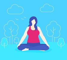 yoga, plus size donna medita nel parco, vector.eps vettore