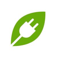spina elettrica eco verde con foglie icona vettore risparmio energetico con spina elettrica concetto di ecologia per progettazione grafica, logo, sito web, social media, app mobile, illustrazione dell'interfaccia utente