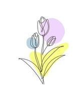 un'illustrazione di vettore del fiore del tulipano di bellezza del disegno a tratteggio singolo. stile floreale tropicale minimale, concetto romantico d'amore per poster, stampa di decorazioni murali. disegno grafico moderno a linea continua
