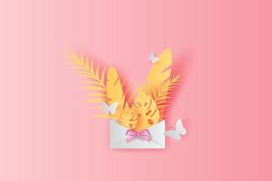 3d carta arte di illustrazione estate tropicale foglia palma decorazione su posto testo sfondo, carta tagliare origami esotico Hawaii stile foresta, estate design di carta lettere o Busta concetto, vettore