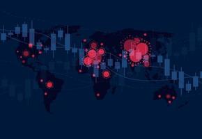 fermare il concetto di diffusione covid-19 con grafico grafico a candela di affari del commercio di investimenti in borsa e oscillare. illustrazione vettoriale