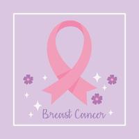 banner di consapevolezza del cancro al seno con nastro rosa e fiori vettore