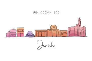 un disegno a linea continua dello skyline della città di jerico, palestina. turismo paesaggistico mondiale e vacanze di viaggio per la stampa di decorazioni murali. elegante disegno grafico a linea singola illustrazione vettoriale