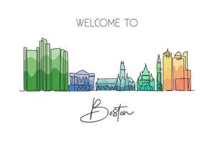 un disegno a linea singola dello skyline di Boston, Stati Uniti. paesaggio storico della città nel mondo. la migliore decorazione da parete per le vacanze art. illustrazione vettoriale di disegno a linea continua alla moda modificabile