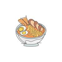un disegno a linea singola di un'illustrazione grafica vettoriale del logo ramen giapponese fresco. fast food giappone noodle cafe menu e ristorante badge concept. logotipo di cibo di strada di design moderno a linea continua