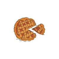 un disegno a linea continua di deliziosa torta di mele americana fresca per l'emblema del logo del menu del ristorante. concetto di modello di logotipo negozio di pasticceria cibo caffetteria. illustrazione vettoriale moderna con disegno a linea singola