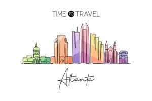 un disegno a linea continua dello skyline della città di atlanta, usa. bellissimo punto di riferimento. mondo paesaggio turismo viaggio vacanza poster stampa wall decor art. elegante illustrazione vettoriale di disegno a linea singola