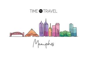 un disegno a linea singola dello skyline di memphis, stati uniti. paesaggio storico della città nel mondo. migliore destinazione per le vacanze. tratto modificabile illustrazione vettoriale di disegno a linea continua alla moda