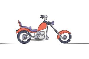 un unico disegno a tratteggio della vecchia moto chopper vintage retrò. concetto di trasporto di moto d'epoca linea continua grafica disegnare disegno vettoriale illustrazione