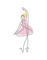 singola linea continua che disegna graziosa ballerina nello stile di danza del movimento di balletto. logo del concetto di ballerina sexy di bellezza, arte stampa poster minimalista. illustrazione grafica vettoriale di design di una linea di tendenza alla moda