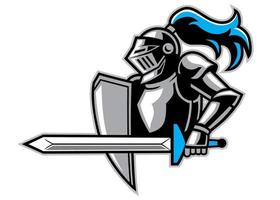 cavaliere con un' grande spada sport e esport logo stile vettore