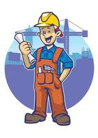 sorridente costruzione lavoratore indossare un' difficile cappello