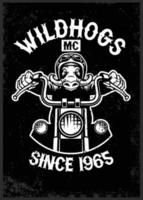 Vintage ▾ maiale selvatico motociclo club portafortuna nel grunge struttura stile vettore