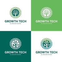 set di modello di logo di tecnologia della natura, concetto di logo di tecnologia verde, tecnologia di crescita, simbolo del logo di albero tecnologico vettore