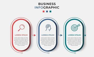 modello di infografica aziendale minimo. cronologia con 3 passaggi, opzioni e icone di marketing vettore