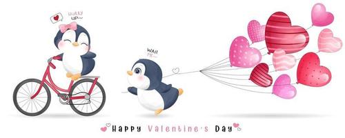 simpatico pinguino doodle per la raccolta di San Valentino vettore