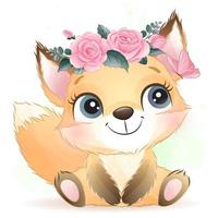 carino piccolo foxy con illustrazione ad acquerello vettore