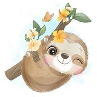 carino piccolo bradipo con illustrazione ad acquerello
