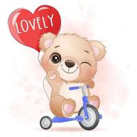 simpatico orsetto in sella a una bicicletta illustrazione vettore