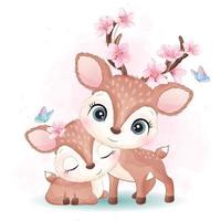 carino piccolo cervo madre e bambino illustrazione vettore