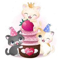 carino piccolo gattino con illustrazione cupcake