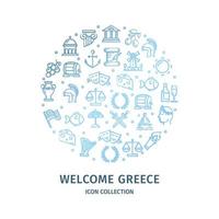 Grecia viaggio e turismo il giro design modello blu magro linea icona concetto. vettore