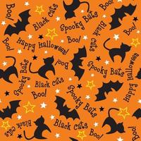 senza soluzione di continuità modello di Halloween gatti, pipistrelli, e stelle con parole-halloween vettore design