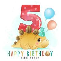 simpatica festa di compleanno di dinosauro con illustrazione di numerazione vettore