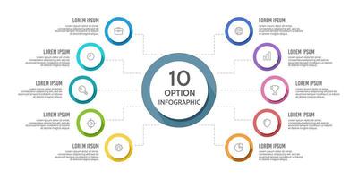 Infografica 10 opzioni modello. Infografica organizzazione. vettore illustrazione.