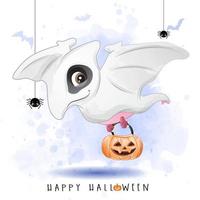 carino doodle dinosauro per il giorno di halloween con illustrazione ad acquerello vettore