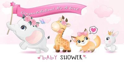 simpatici animaletti con illustrazione di baby shower