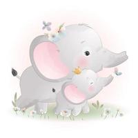 elefante carino doodle con illustrazione floreale vettore